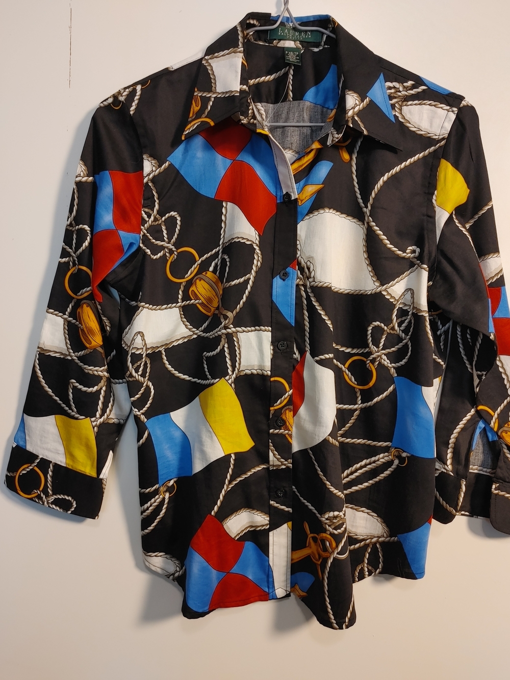Lauren Ralph Lauren Black Button-Down Shirt with Nautical Flag Print